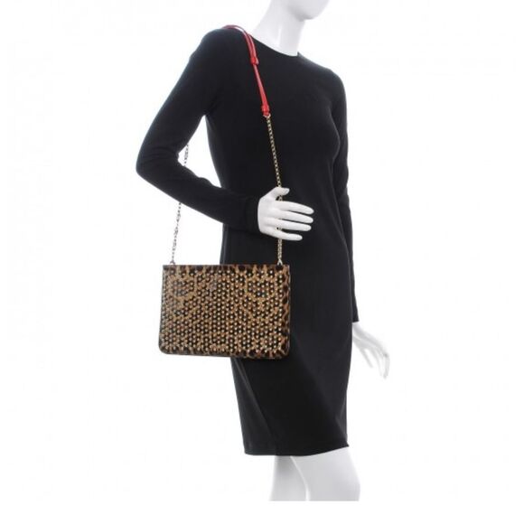 Christian Louboutin Patent Leopard Print Loubiposh Spiked Crossbody Clutch - Picture 3 of 15